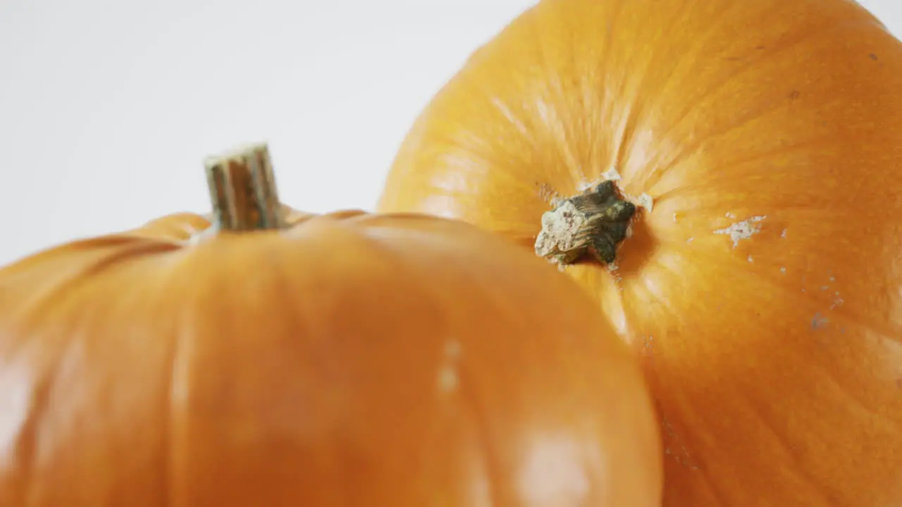 Composition of halloween orange pumpkins against white background