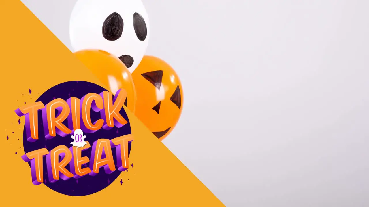 Animation of trick or treat text over balloons