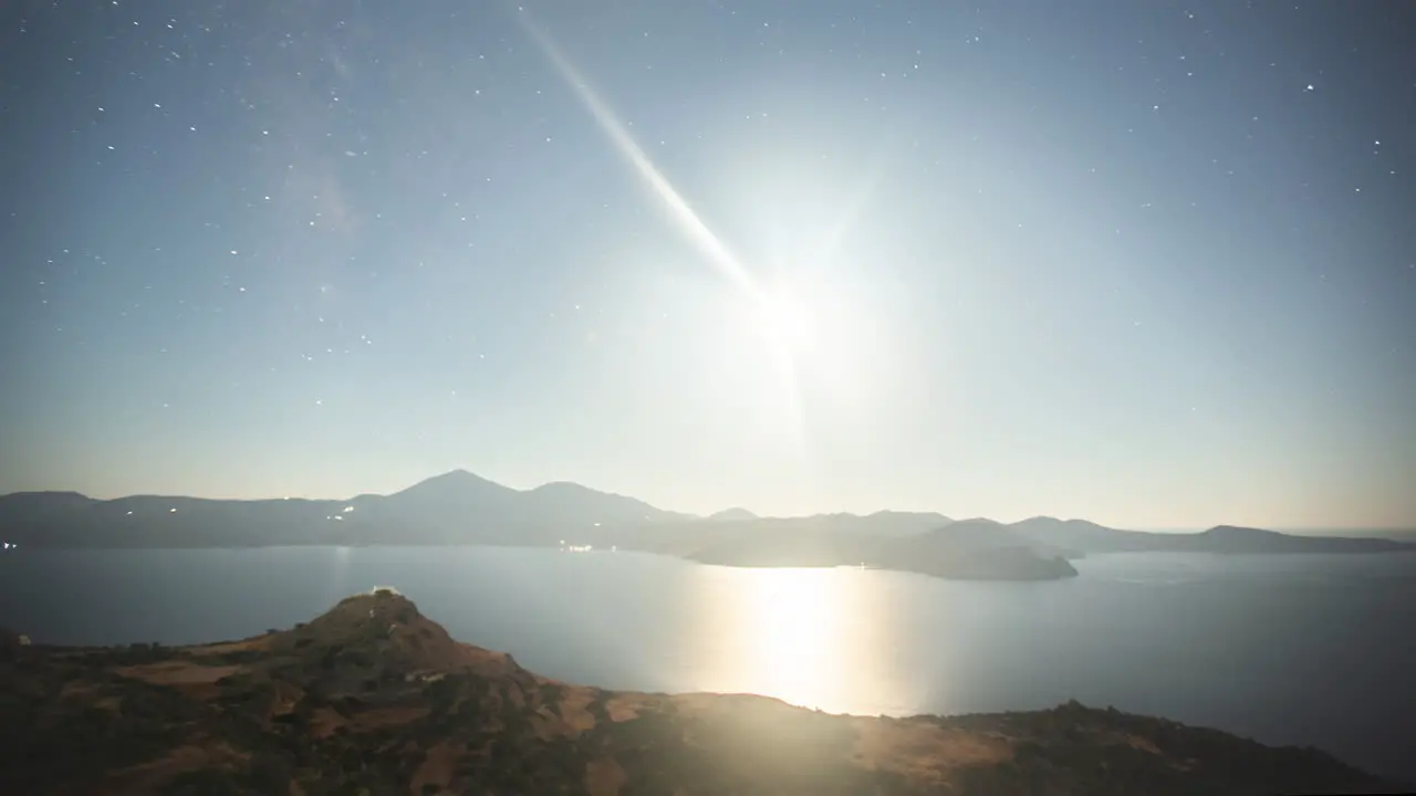 Full Night Time Lapse of Moon Setting in Ocean and Milky Way Galaxy passing by