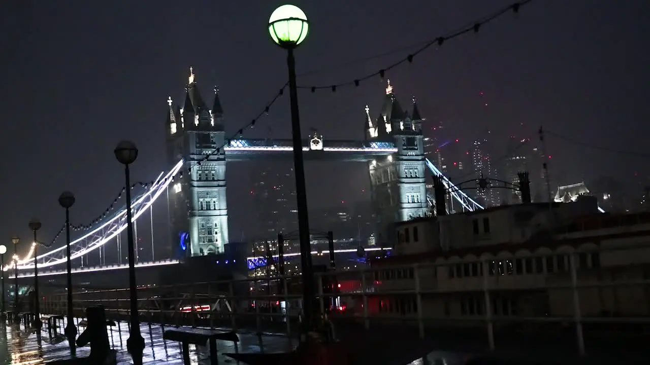 Late night view towards the City of London and the Tower of London United Kingdom