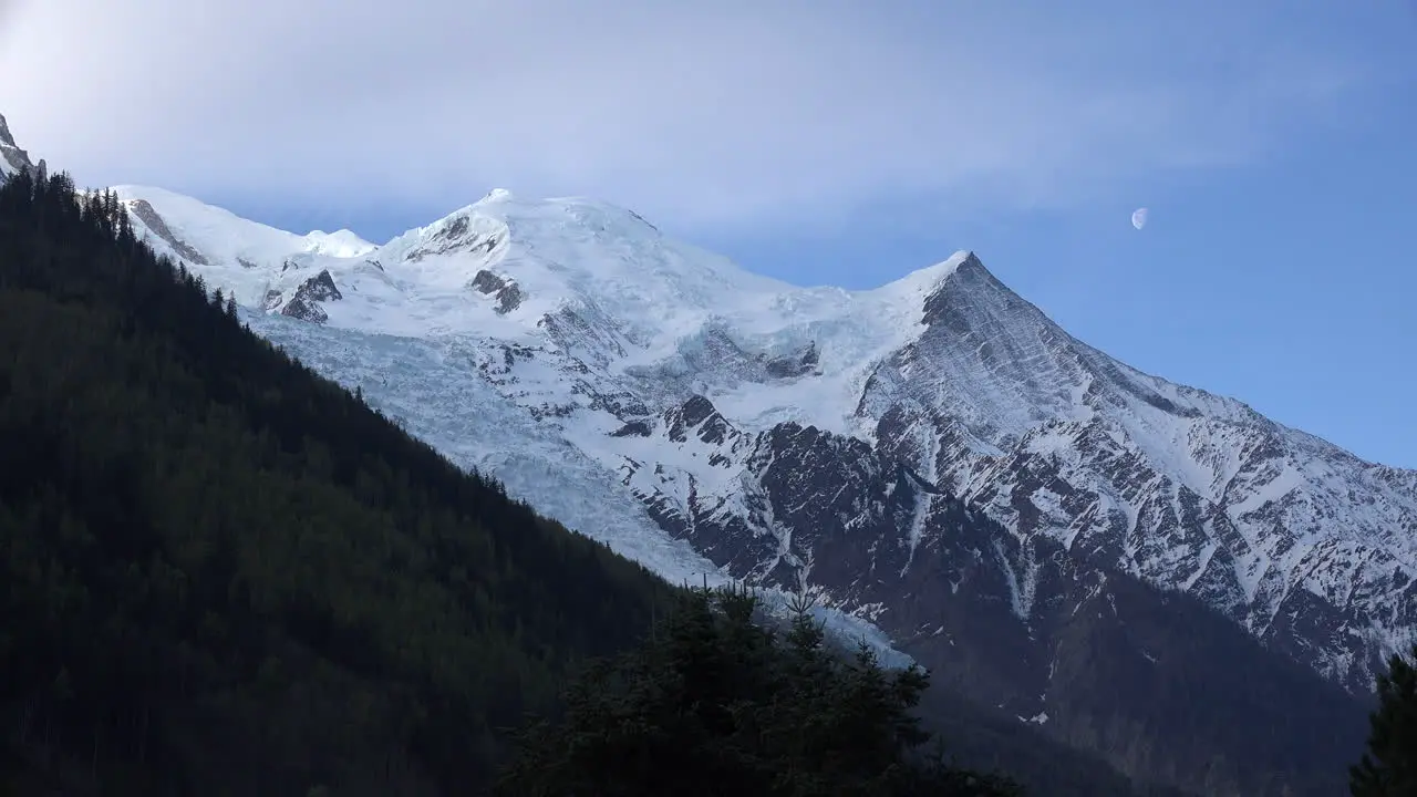 France Mont Blanc Zoom To View With Moon