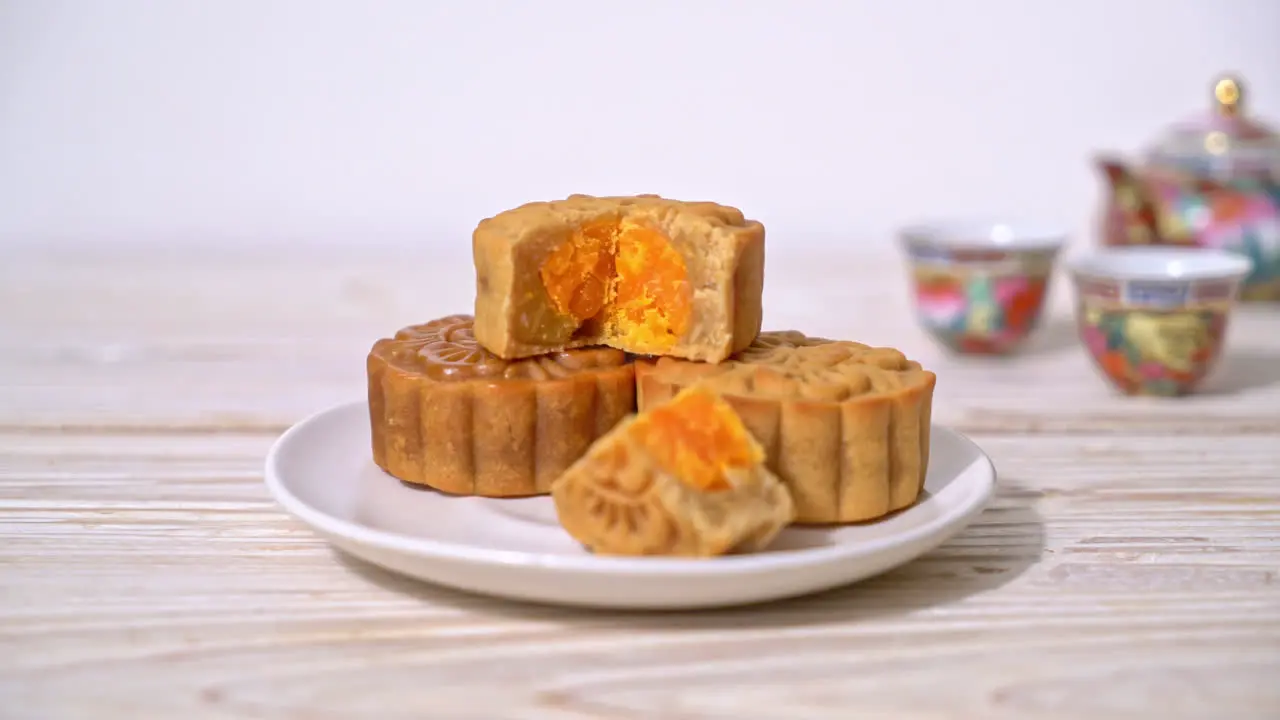 Chinese moon cake durian and egg yolk flavour for Mid-Autumn Festival