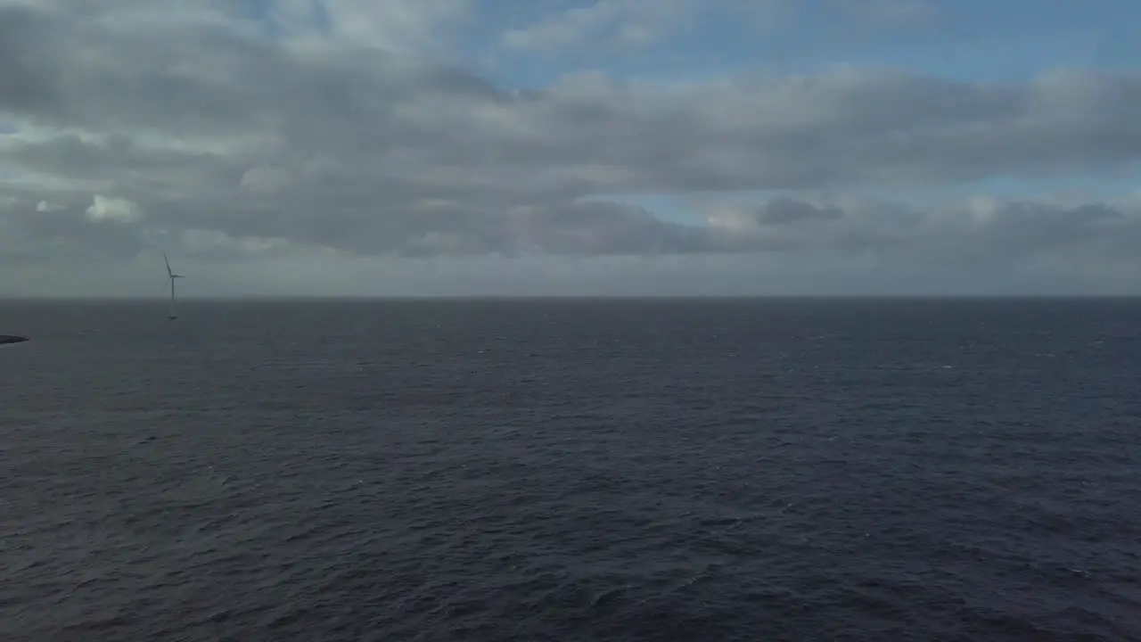 Looking out over the sea towards off shore windmills in Scandinavia