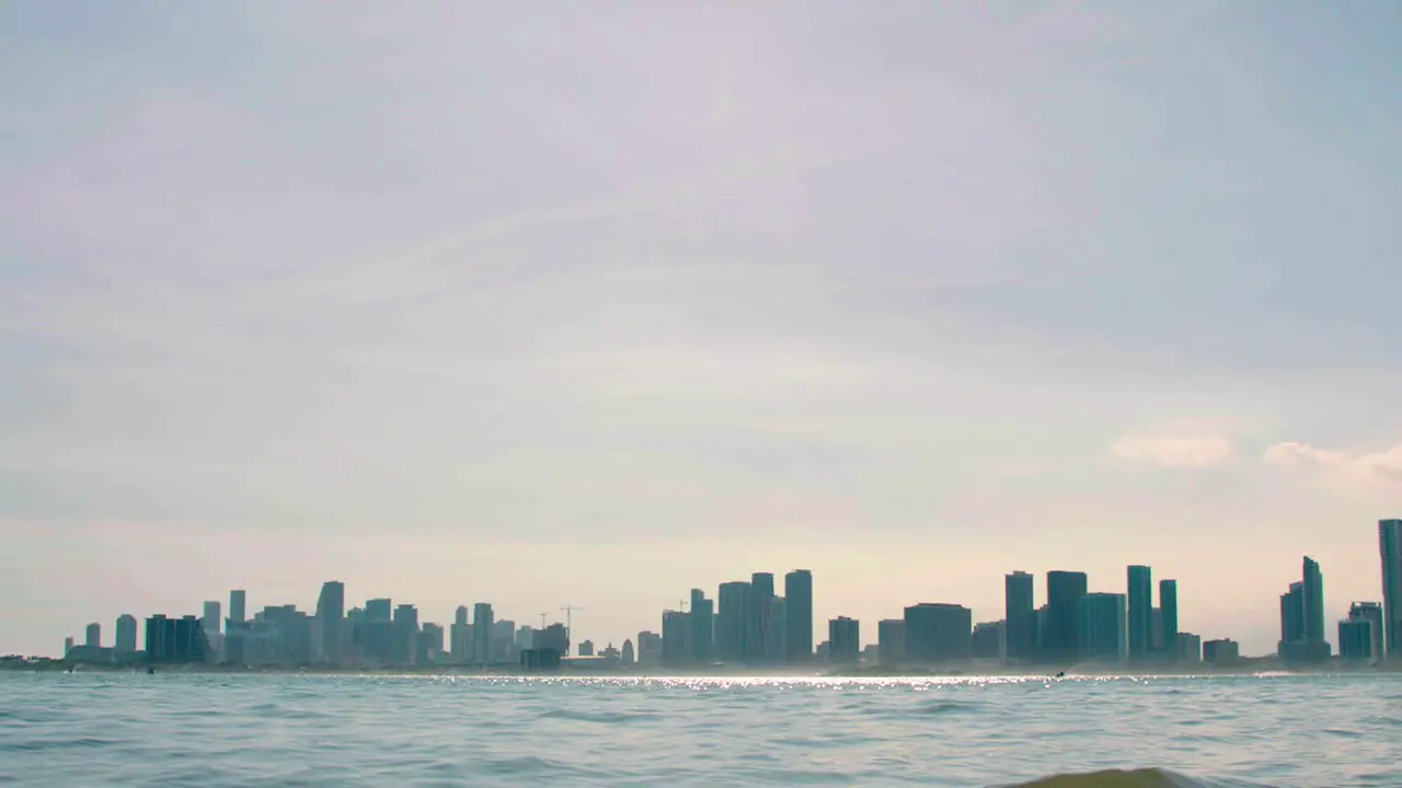 Downtown Miami Scenic Skyline from Intercoastal Waterway Florida Atlantic Ocean Cloudy Sky