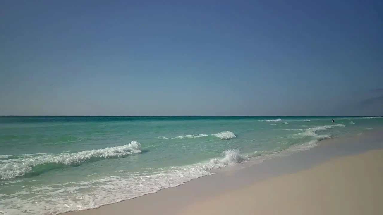 Flying over the ocean water on a clear and sunny day