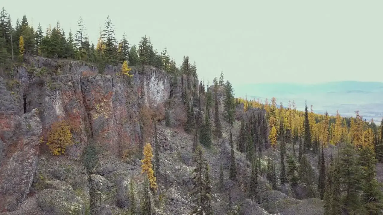 Volcanic cliff face with rubble pinnacles and fall colours