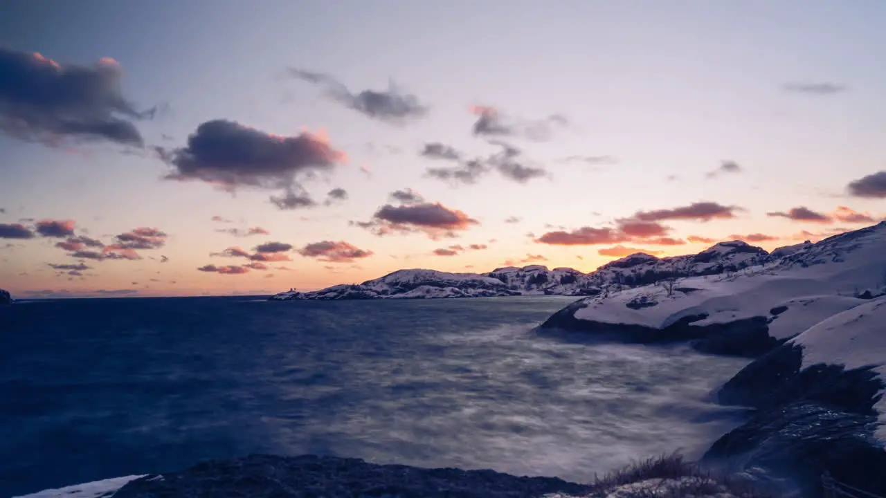 Time Lapse of rough seas during sunset on a Lofoten coast in winter