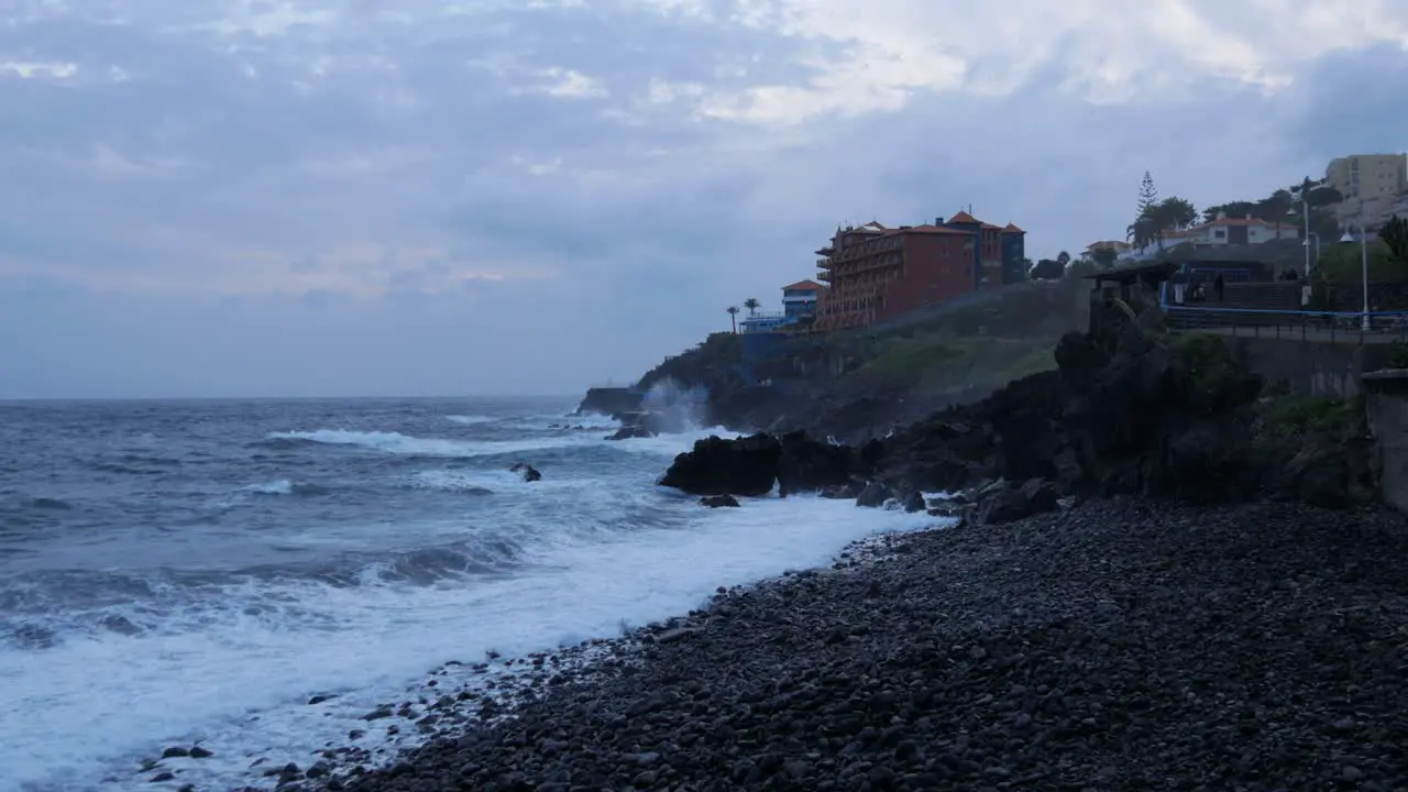 Waves Crashing On The Coast Of Canico At Dusk Madeira Island