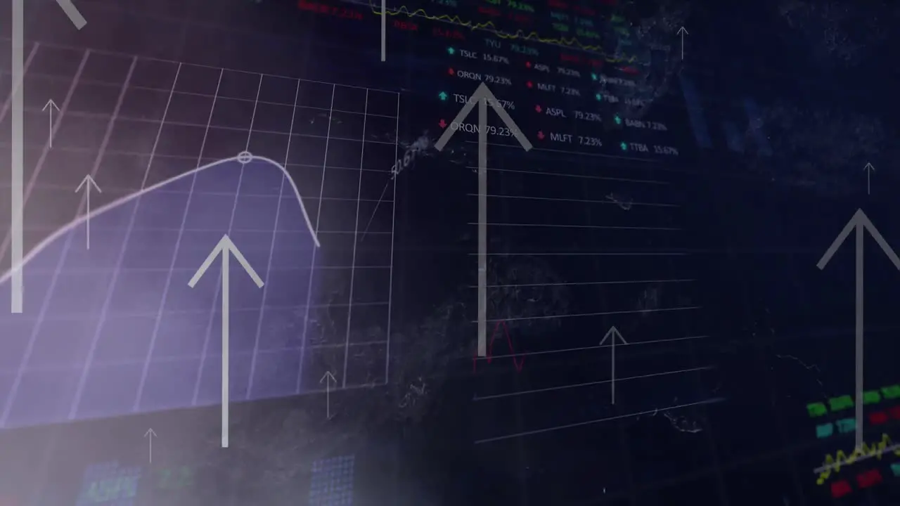 Animation of statistical and stock market data processing against grunge blue background