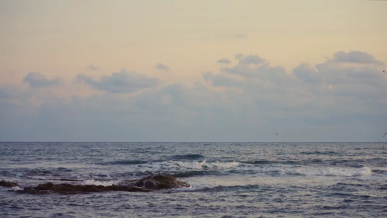 Mediterranean sea during sunset static shot