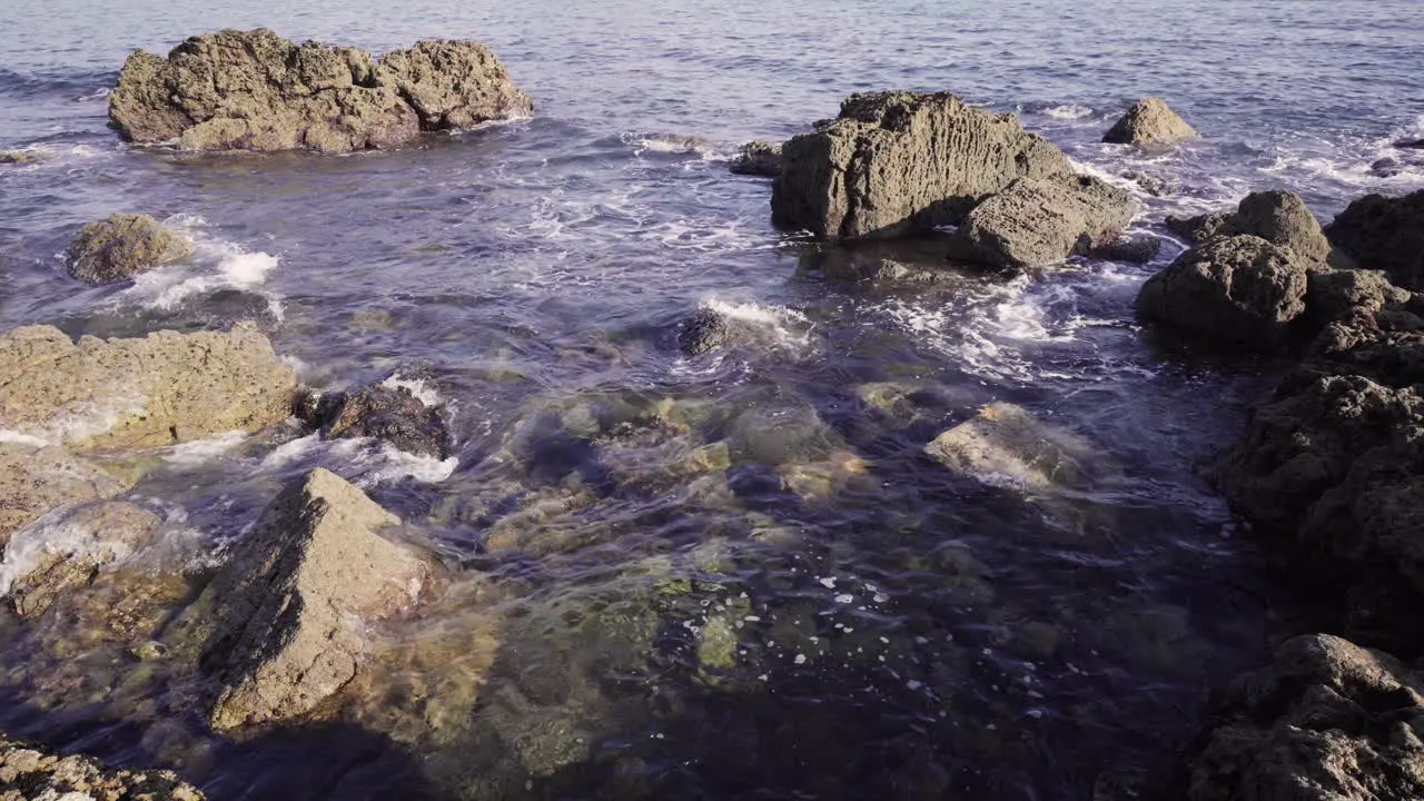 Blue water moving around some rocks in the Algarve Portugal