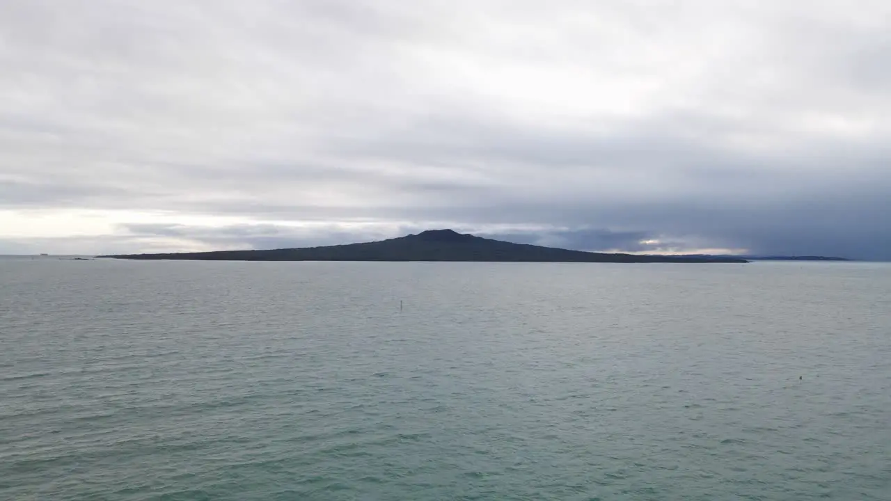 Slow aerial approach showing the beautiful Rangitoto Island