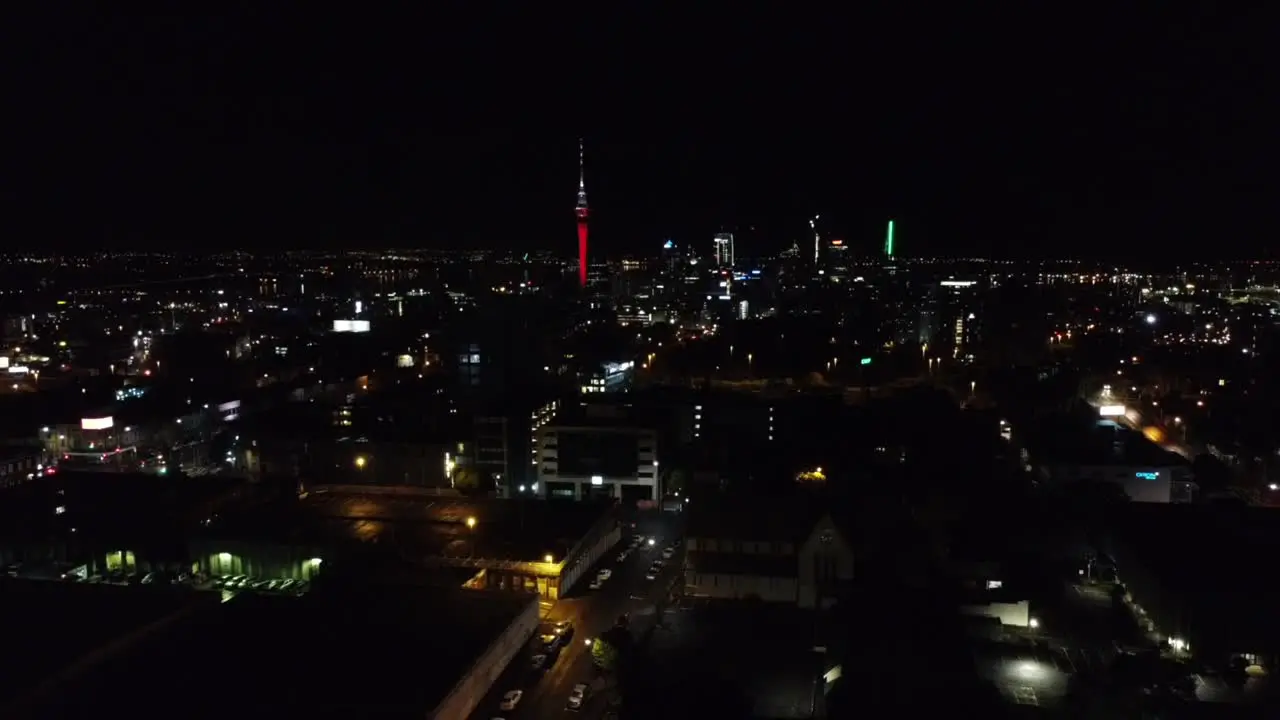 drone sky tower in red light in the evening