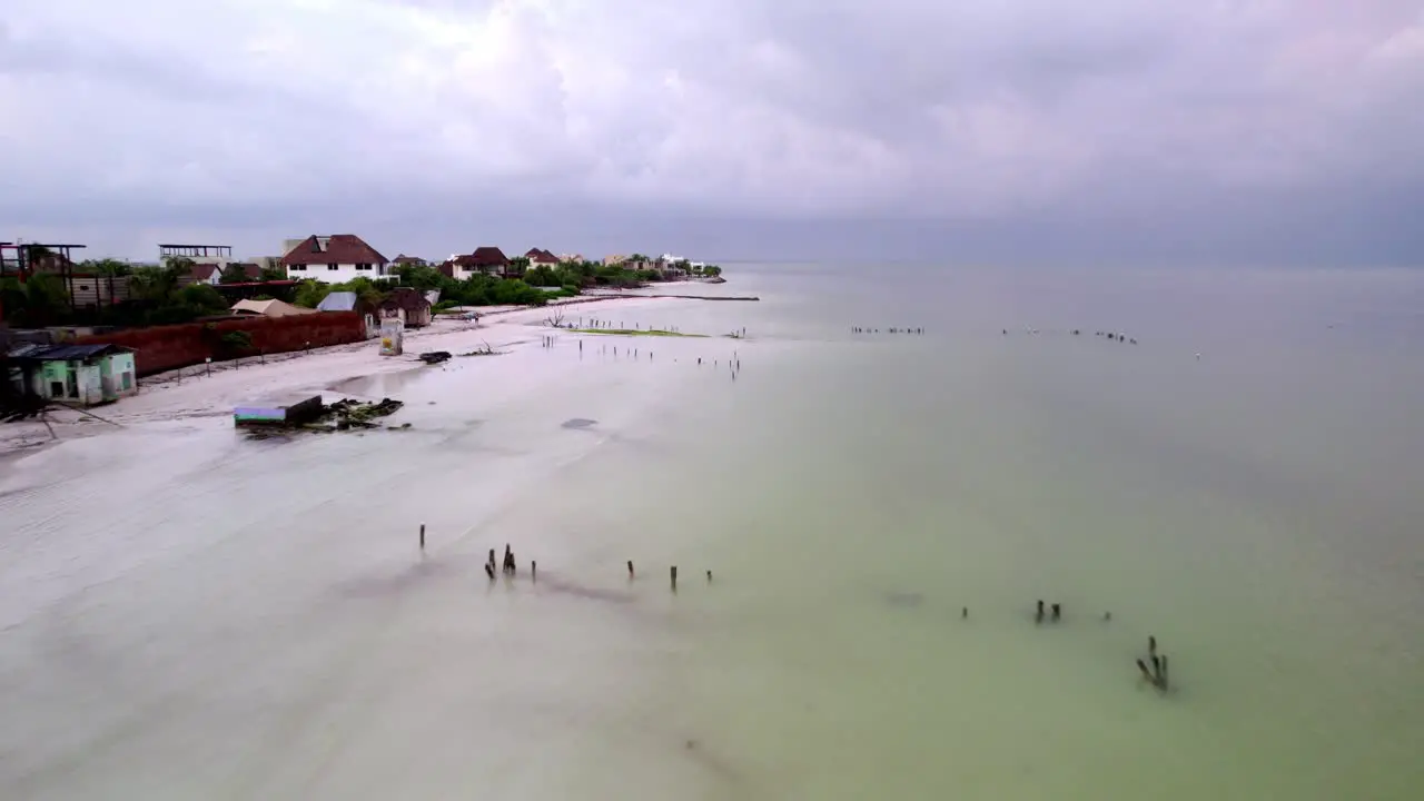 Drone Fpv shot view of settlement at the beach Water island