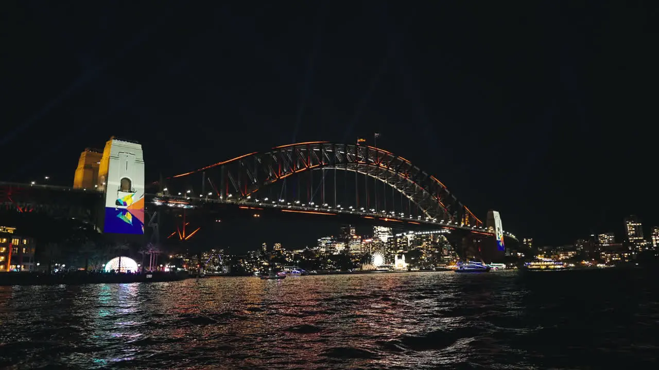 Beautiful Lights and Projections on the Sydney Harbour Bridge during Vivid Festival in Slow Motion