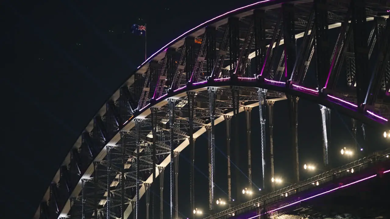 Beautiful Flashing Coloured Lights on the Sydney Harbour Bridge during Vivid Festival in Slow Motion