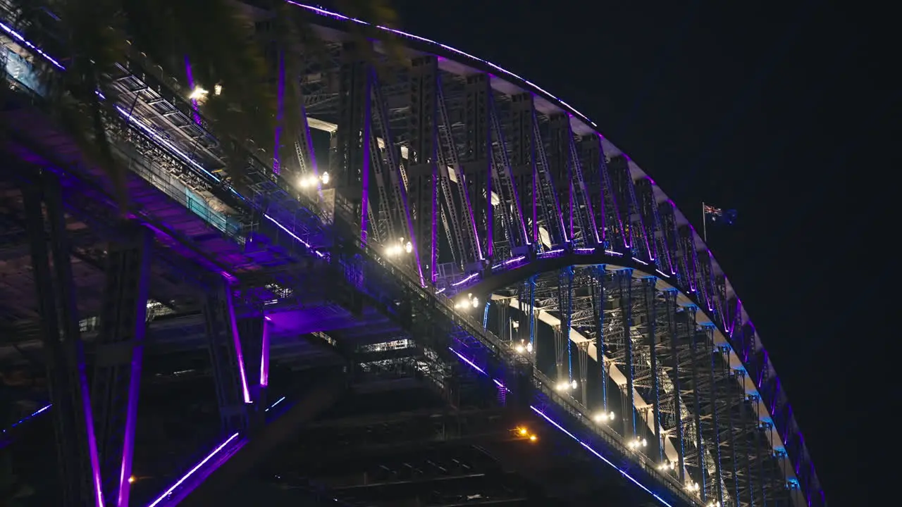 Blue and Purple Neon Light on the Sydney Harbour Bridge for Vivid in Slow Motion