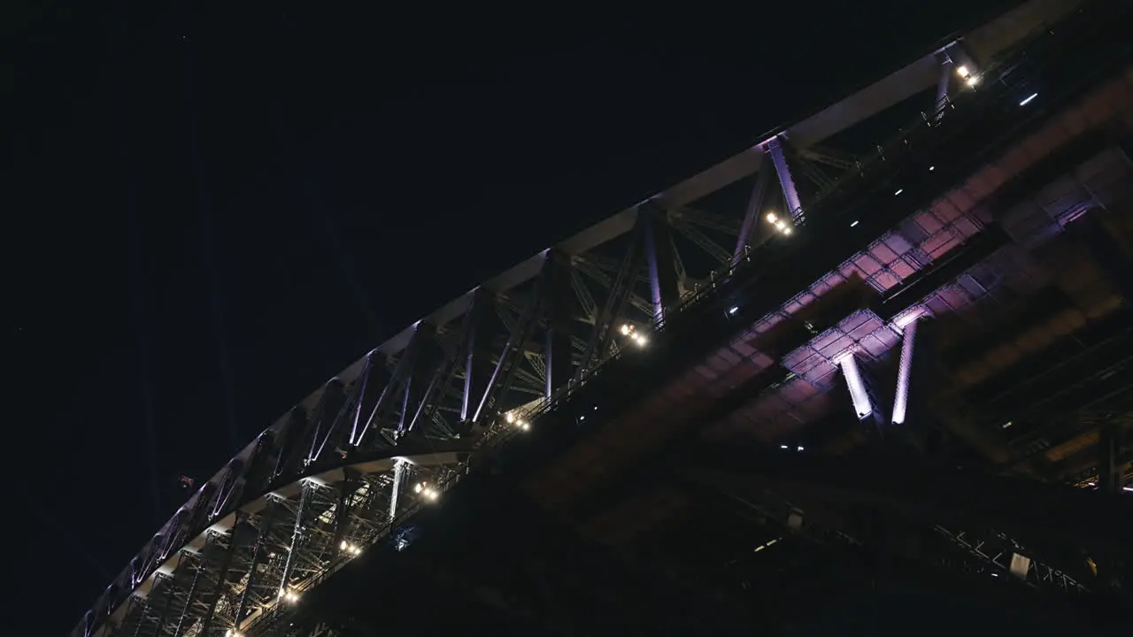 White Flashing Lights on the Sydney Harbour Bridge Low Angle in Slow Motion during Vivid Sydney Festival