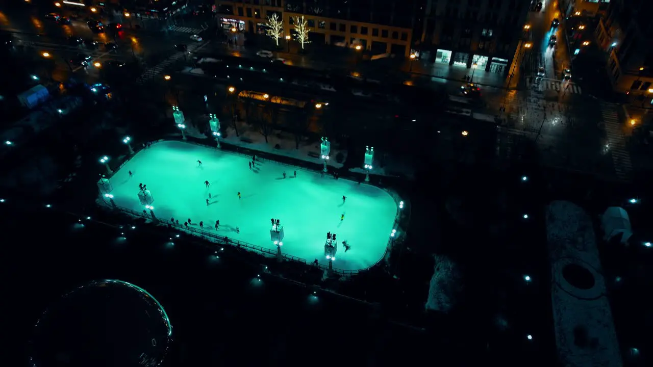 McCormick Tribune ice rink night winter chicago aerial