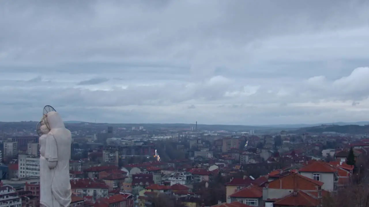 view over dimitrovgrad the holy mary statue the tallest anywhere looking over the city