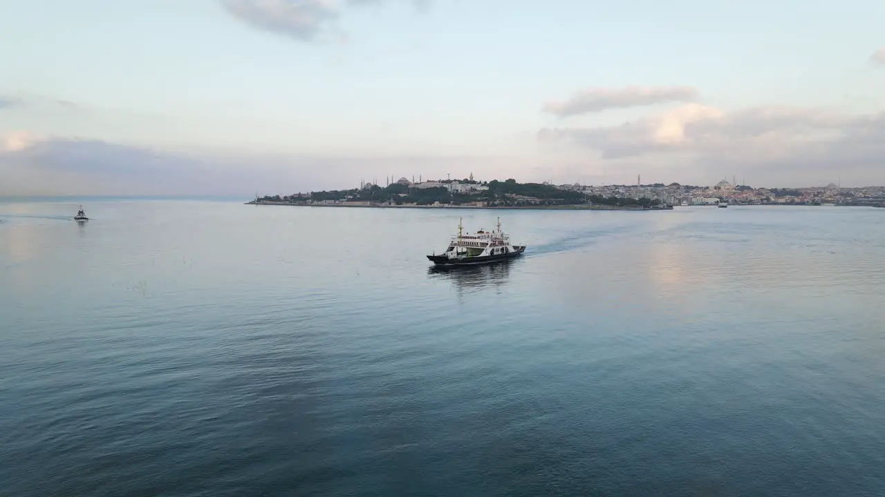 Aerial Drone Ferryboat Traveling Bosphorus Istanbul