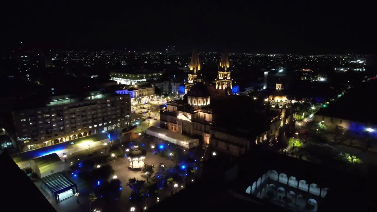 Guadalajara Night Aerial of Plaza de Armas and Catedral