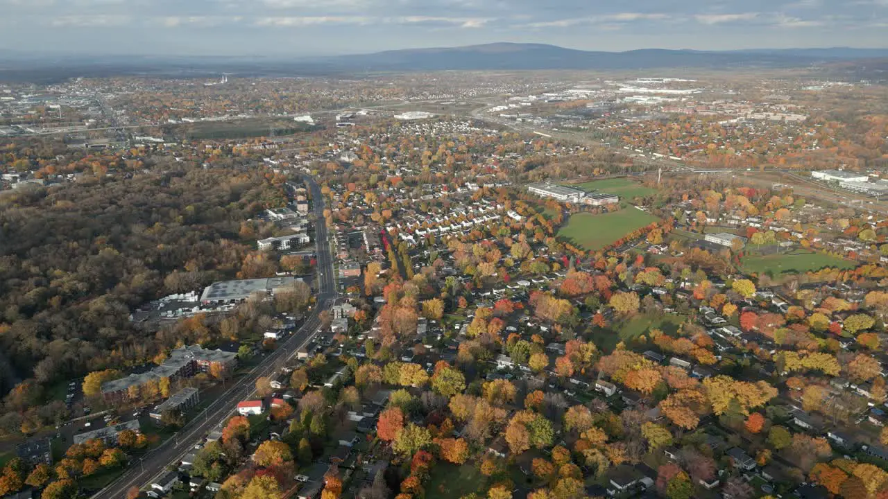 Drone Shot Slow plan on neighbourhood in autumn