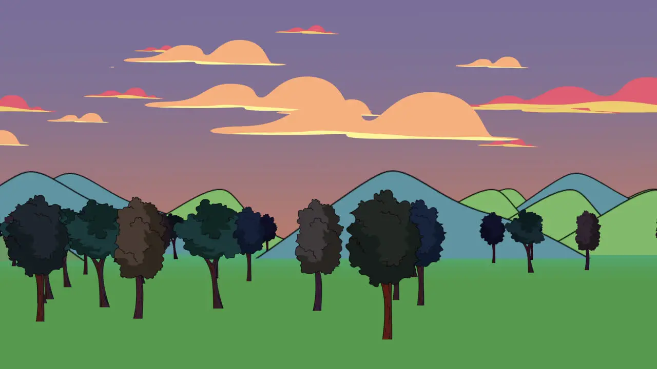 Cartoon animation background with forest and mountain 3