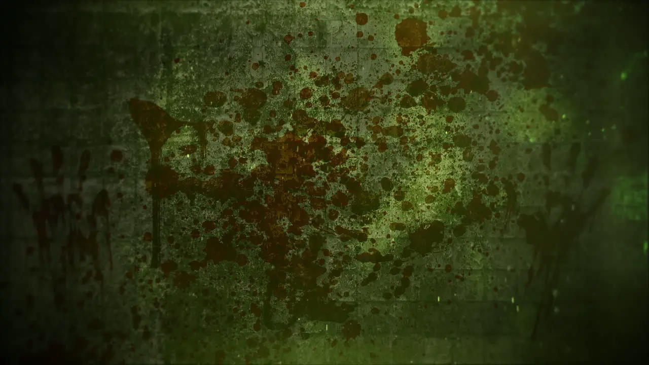 Mystical horror background with dark blood on green wall