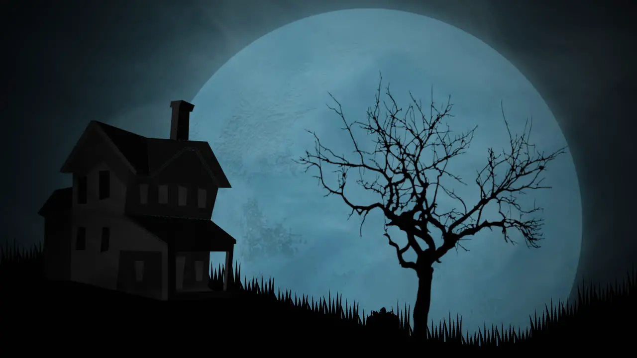 Halloween background animation with house and moon