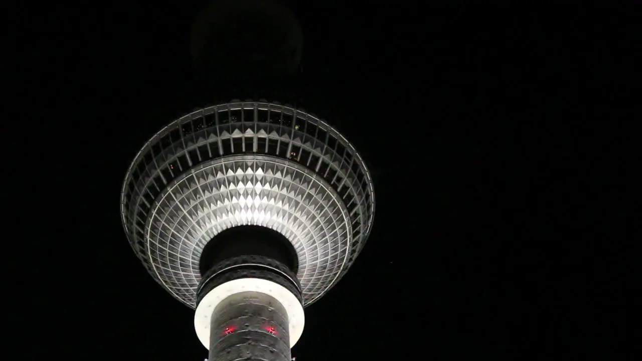 Germany Berlin Fernsehturm from below lit at night