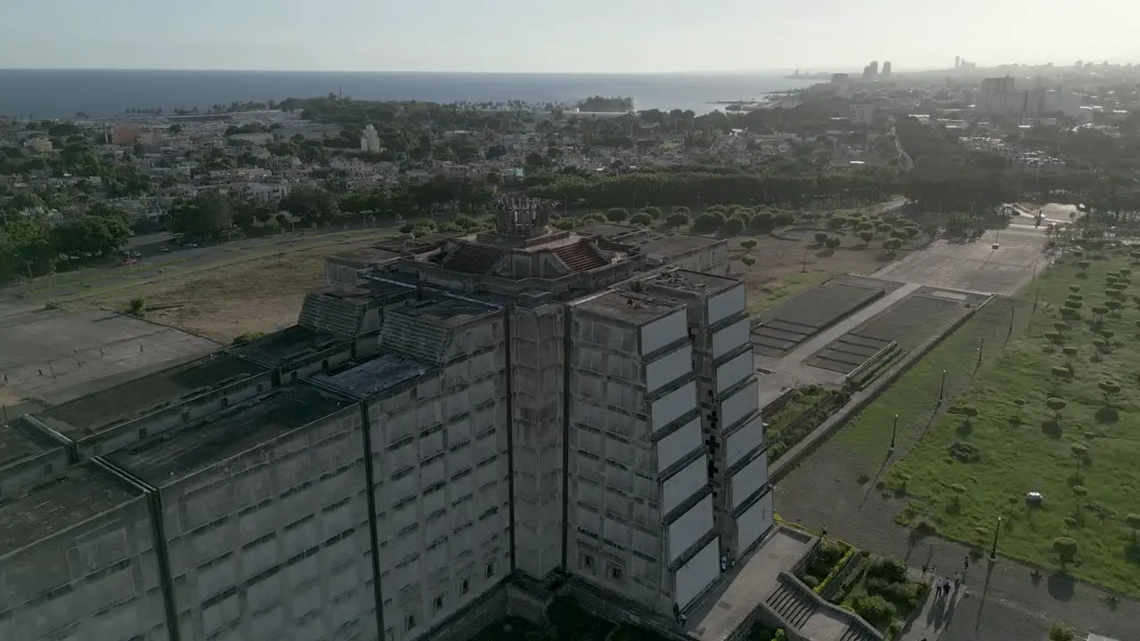 AERIAL Drone shot of the columbus lightouse in Dominican Republic