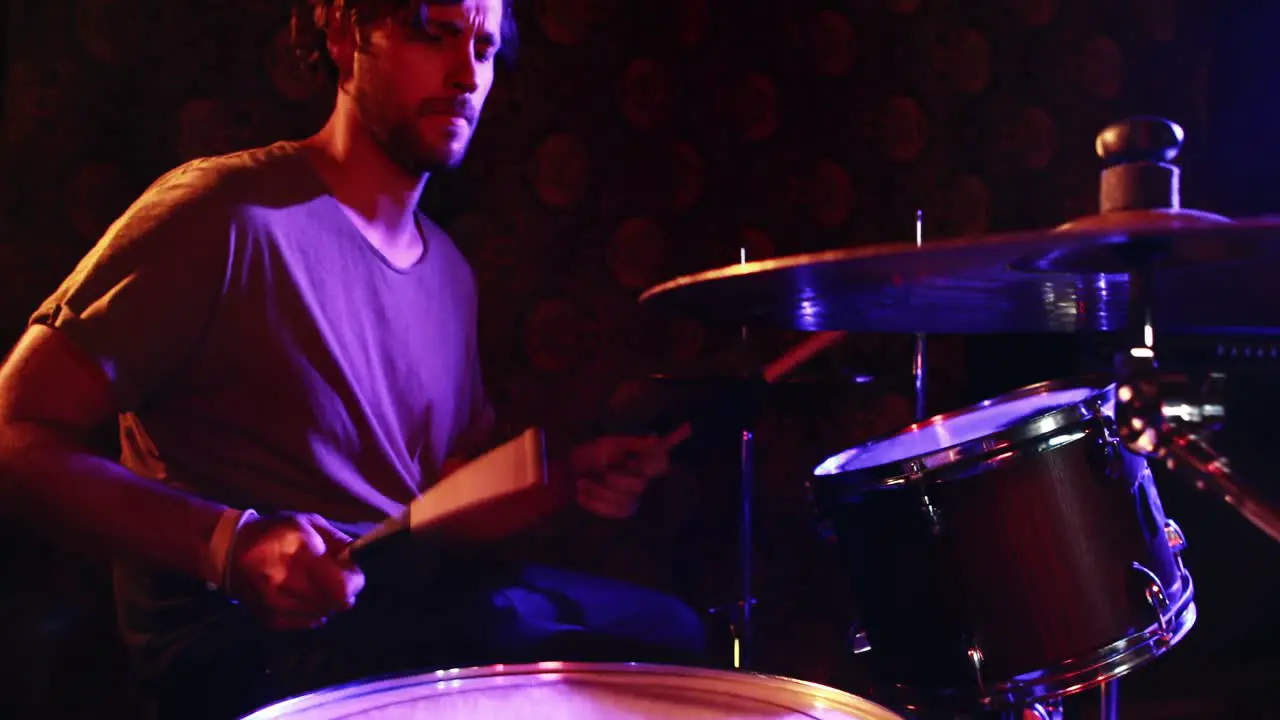 Drummer playing on drum set 4k