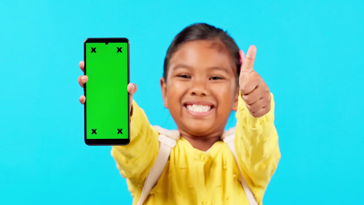 Happy girl thumbs up and phone on mockup