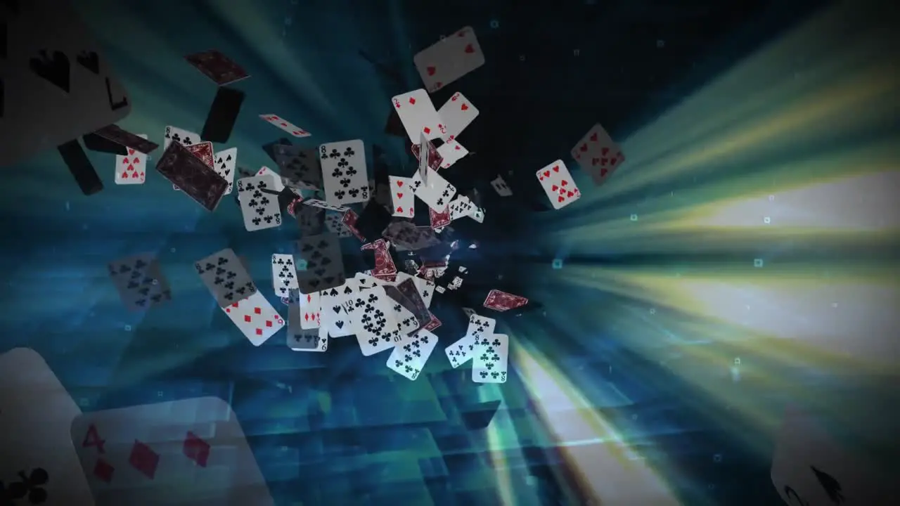 Cards falling into the dark and lighting animated background 