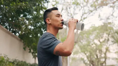 Drinking water outdoor and man from China drink