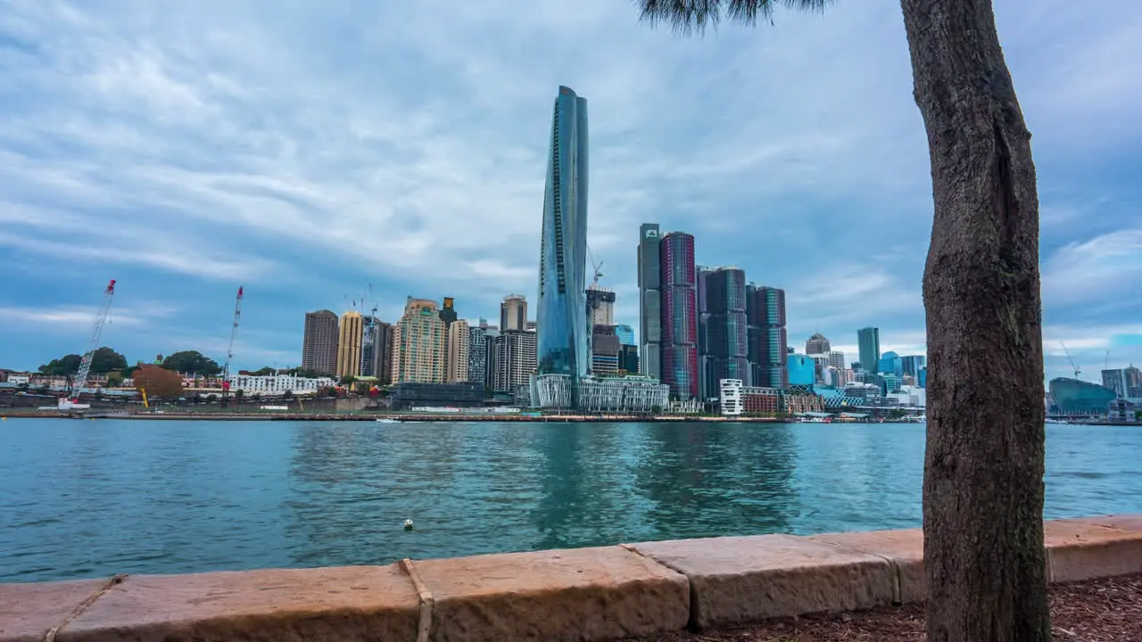 a cloudy day over sydney city from east Balmain as a time lapse