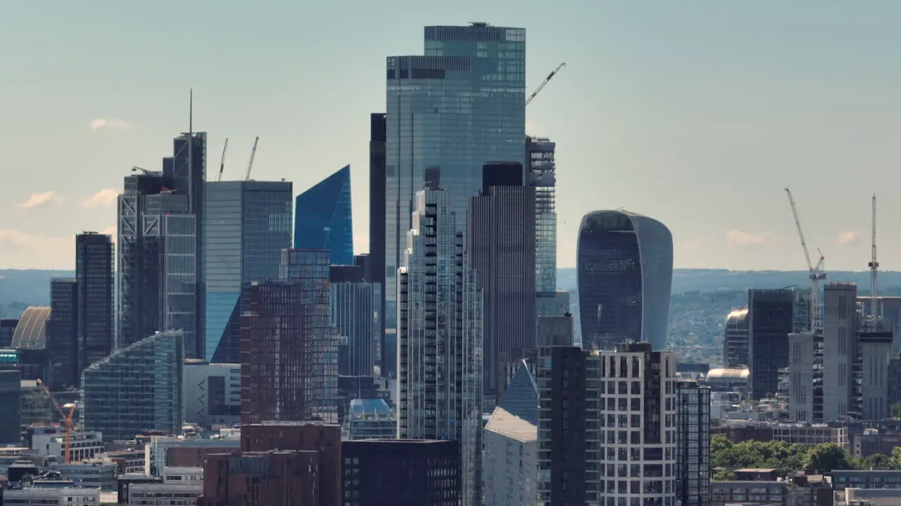 Ascending aerial view of London England skyline