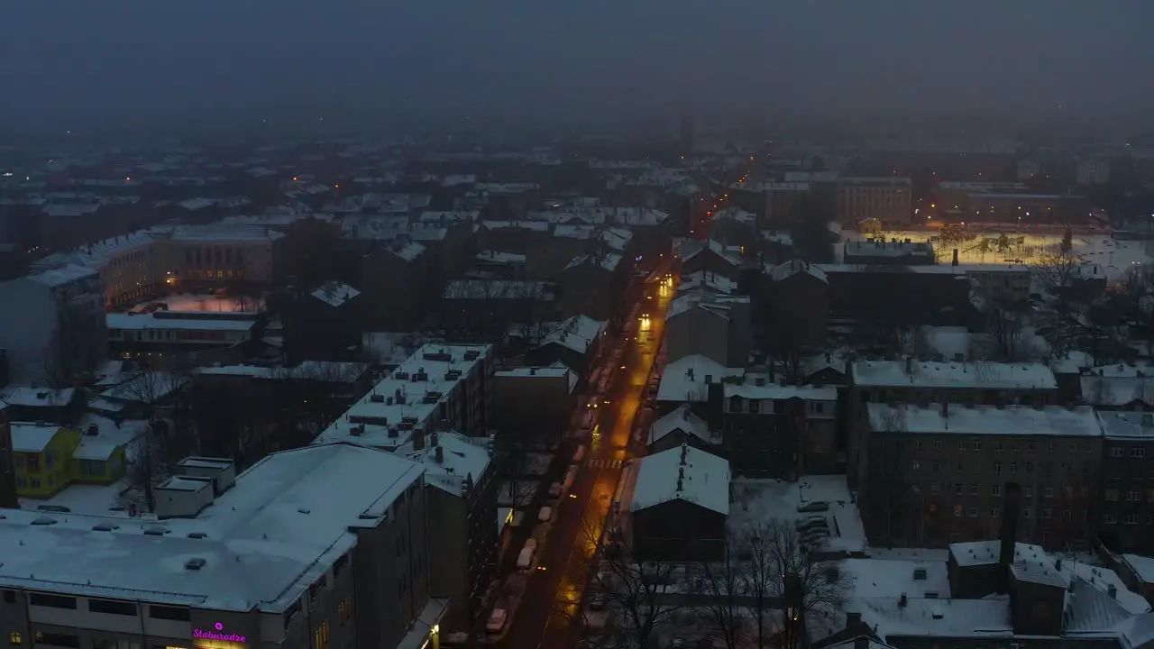 Shutting down the city lights in the morning view from drone