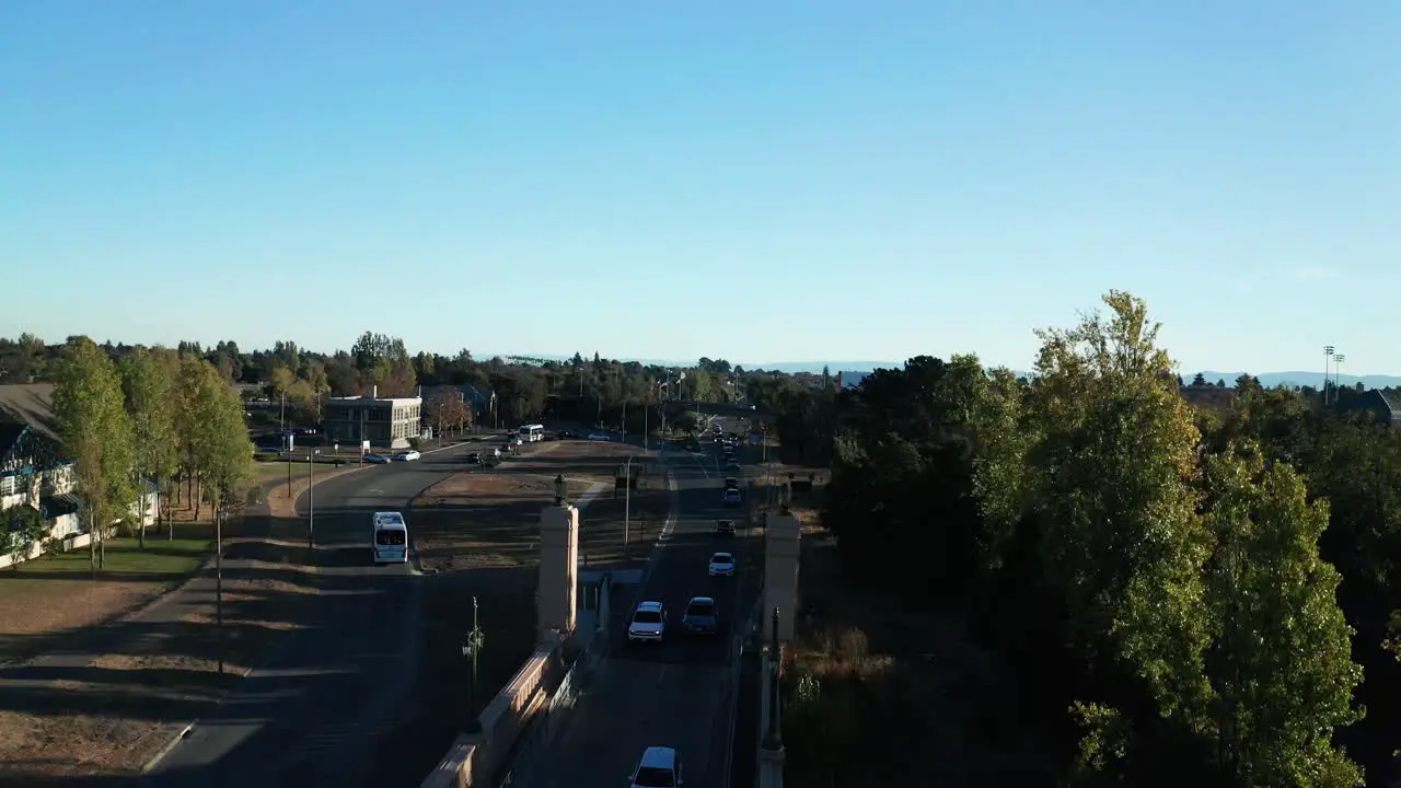 Descending into traffic over the tunnel to the city