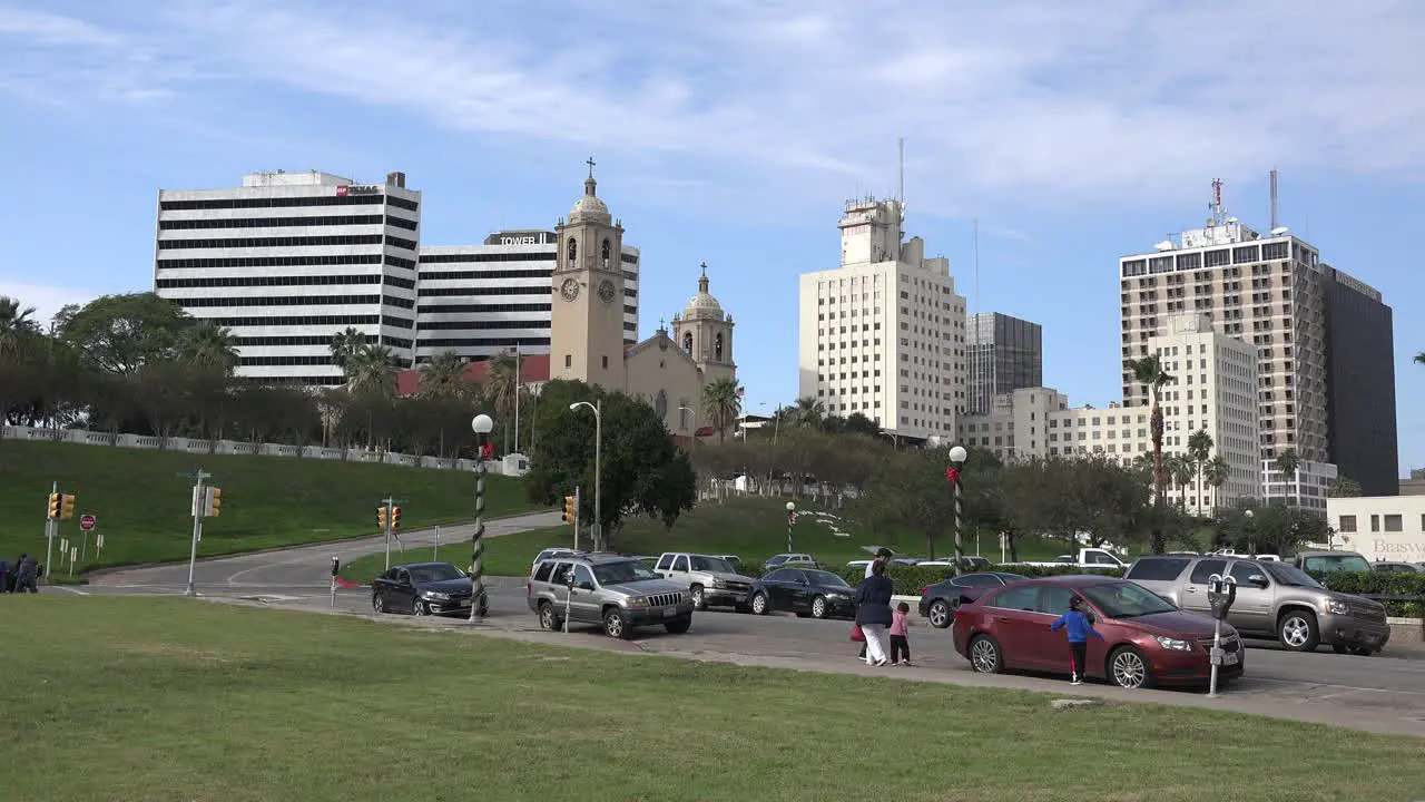 Texas Corpus Christi Skyline And Family Going To Car