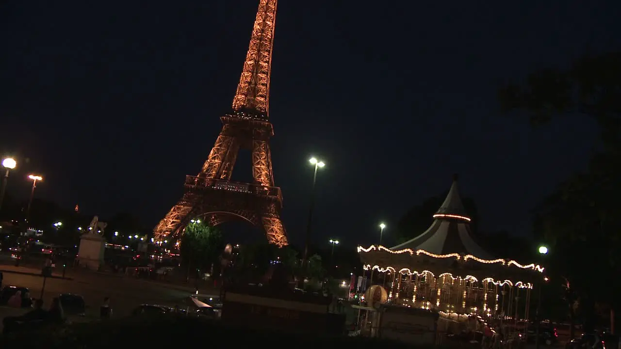 Eiffel Tower and Carousel at Night