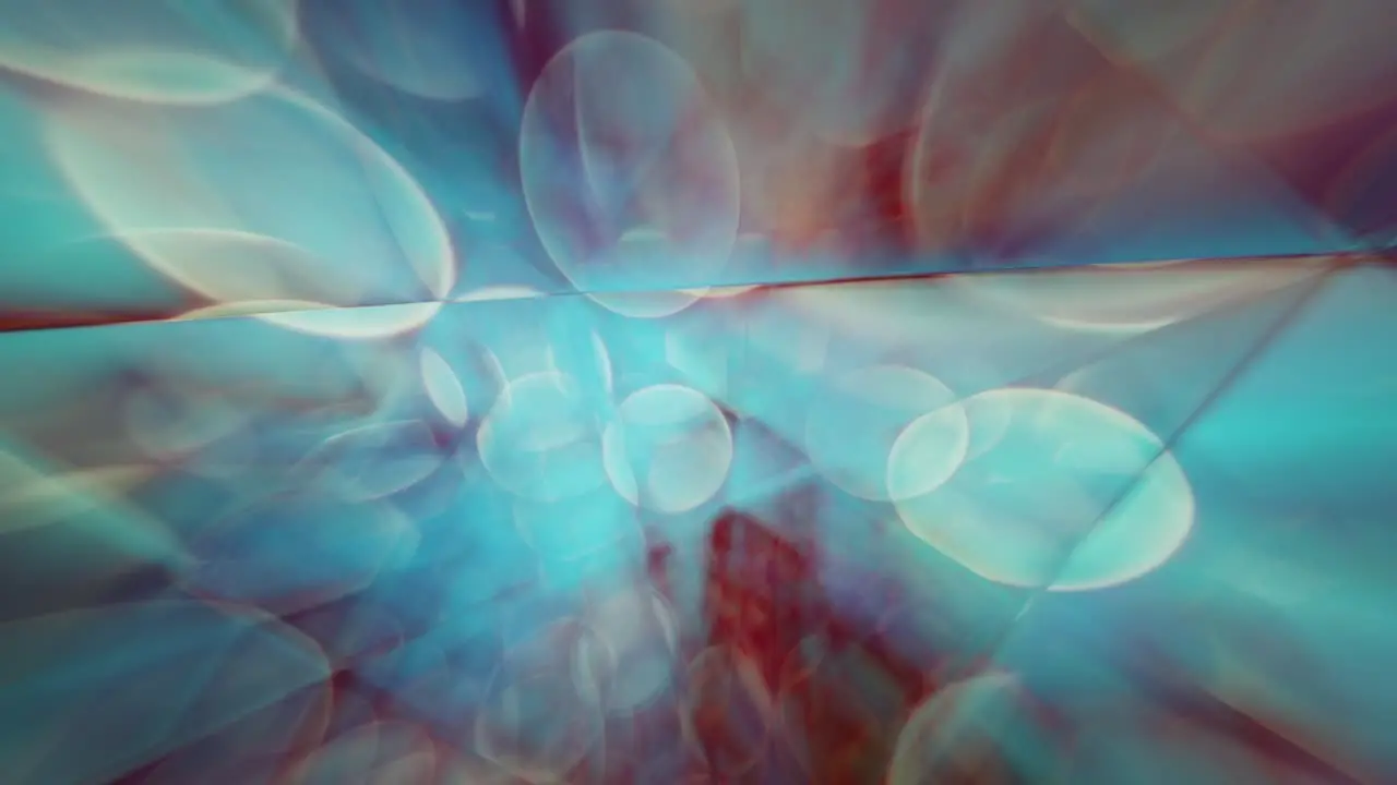 Cloudy corridor of trapped bubbles fragmented glass facets in faded blue are desaturated red colors seamless looping background video