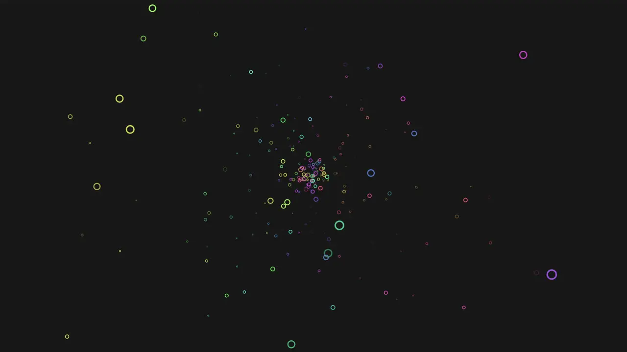 Colorful dots scattered on black background in circular pattern