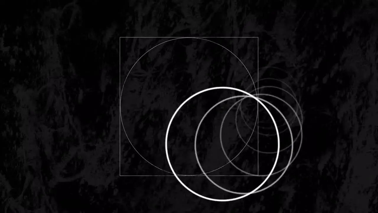 Circular geometrical shape against abstract geometrical shapes on black background