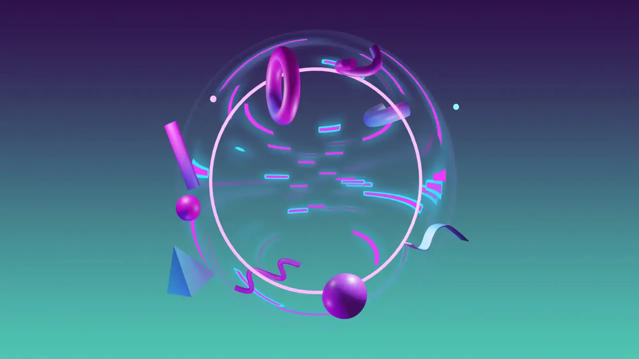 Animation of circle and abstract shapes moving on green background