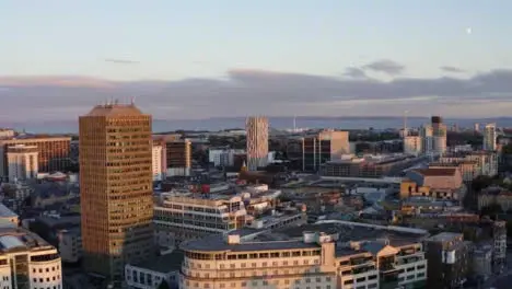 Drone Shot Moving Across Cardiff City Skyline