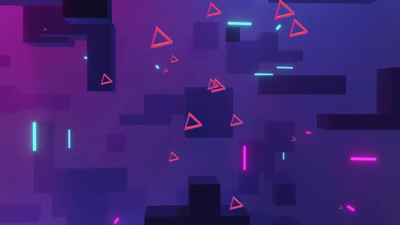 Animation of abstract shapes moving on purple background