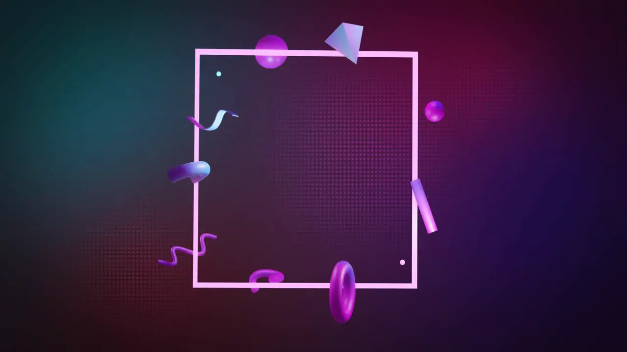 Animation of square and abstract shapes moving on dark background