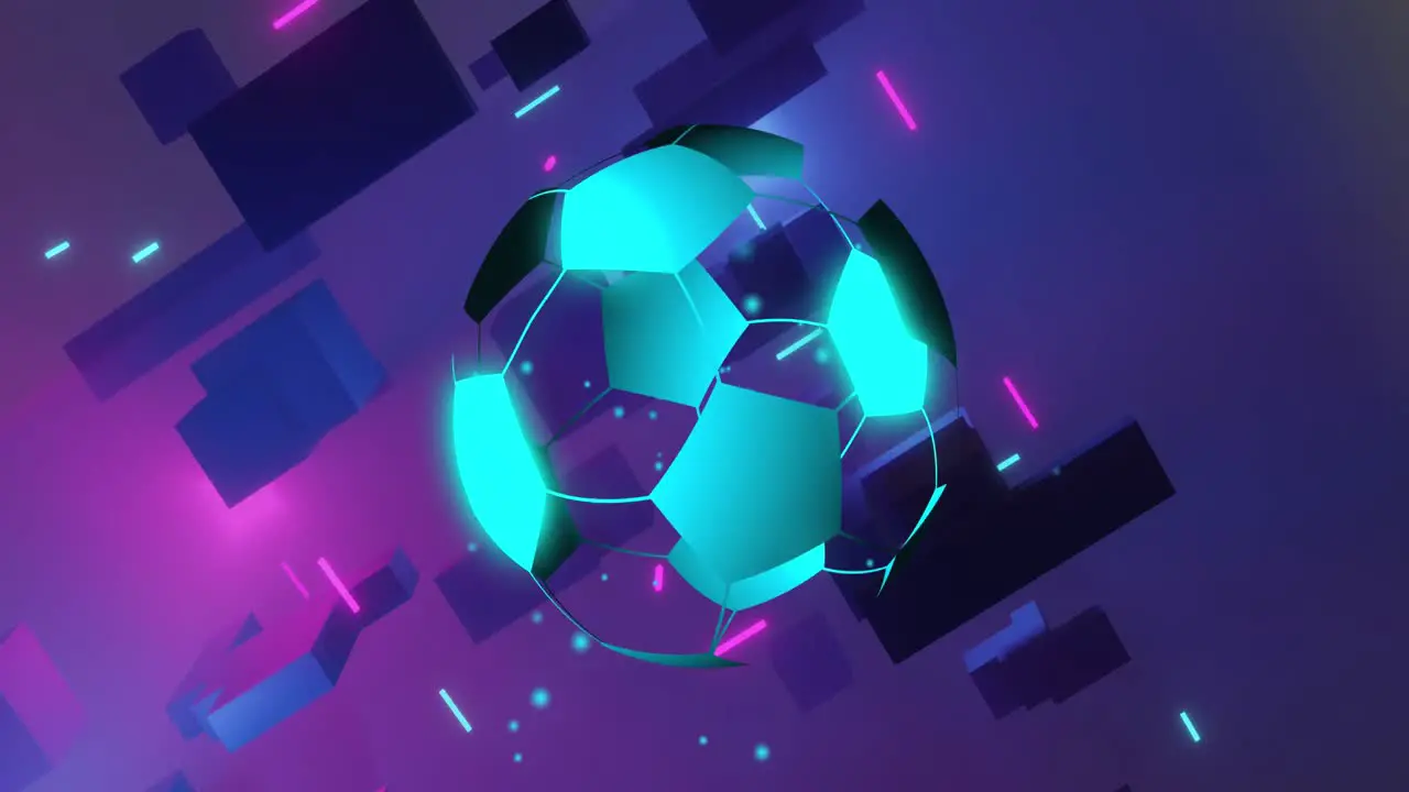 Animation of football and abstract shapes moving on purple background